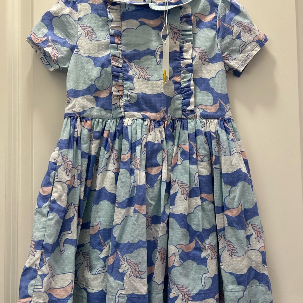 Mini Boden Girls Unicorn Print Spring Dress 3-4Y NWT